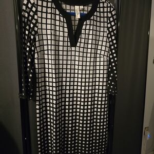 Emma & Michele Black and White Grid Long Sleeve Dress